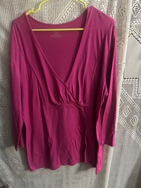 Lane Bryant Hot Pink Wrap-Front Long Sleeve Top